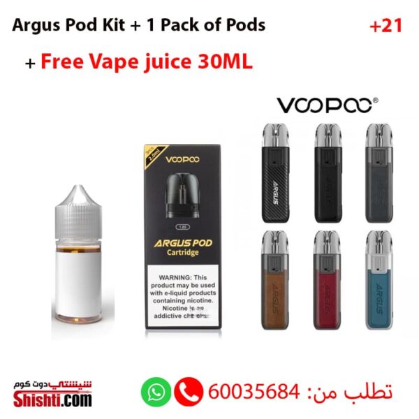 Argus Pod kit + 1 Pack pods + 1 salt juice 30ML